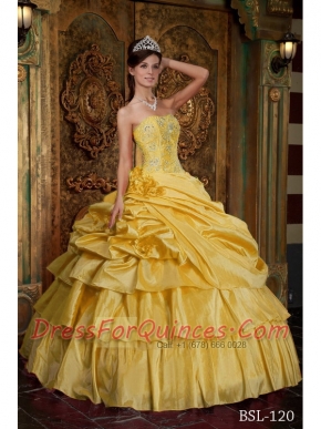 2013 Gorgeous Yellow Ball Gown Strapless With Organza Beading Quinceanera Dress