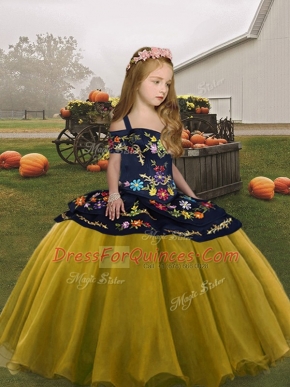 Ball Gowns Kids Formal Wear Olive Green Straps Organza Sleeveless Floor Length Lace Up