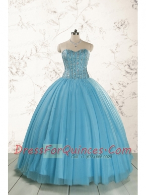 2015 Brand New Style Ball Gown Beading Quinceanera Dress in Baby Blue