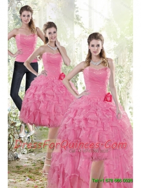 Detachable 2015 Rose Pink Prom Dress with Beading and Ruffles