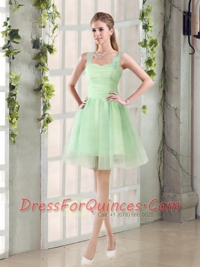 Ruching Organza A Line Straps Dama Dresses with Lace Up