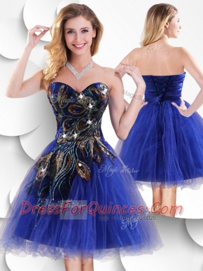 2016 Short Peacock Blue Prom Dress with Beading and Appliques