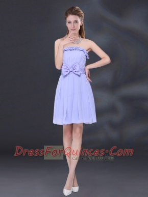 Lavender A Line Strapless Dama Dress with Bowknot