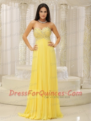 Prom Dress Yellow Sweetheart and Beaded Decorate Bust Pleat