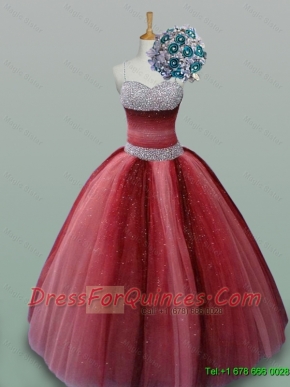 Fashionable Spaghetti Straps Quinceanera Dresses with Beading in Wine Red