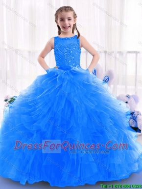 2016 Fashionable Blue Mini Quinceanera Gowns with Ruffles and Beading