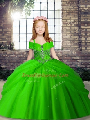 Fantastic Ball Gowns Tulle Straps Sleeveless Beading Floor Length Lace Up Child Pageant Dress