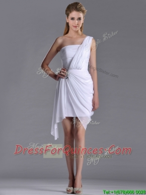 Cheap Column One Shoulder White Short Prom Dress with Zipper Up