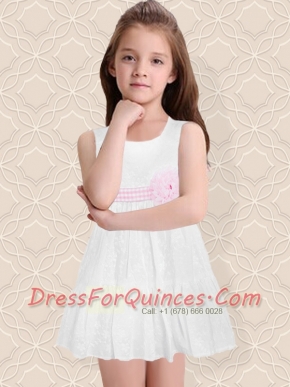 Beautiful A-Line White Scoop Flower Girl Dresses with Zipper-up