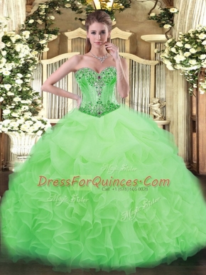 Ball Gowns Sweetheart Sleeveless Organza Floor Length Lace Up Beading and Ruffles and Pick Ups Quinceanera Gowns