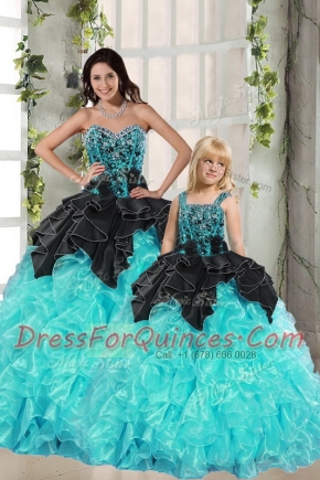 Turquoise Sweetheart Lace Up Beading and Ruffles 15 Quinceanera Dress Sleeveless