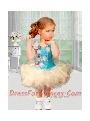 2014 Luxurious Short Knee-length Beading Little Girl Dress with V-neck