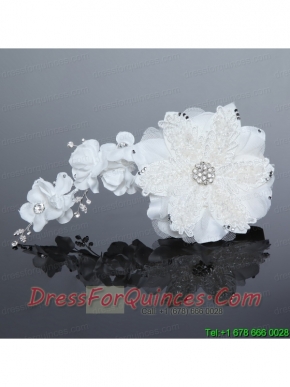 Pearl Lace and Tulle Wedding White Beading Hair Flowers