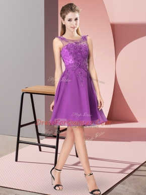 Eggplant Purple Sleeveless Appliques Knee Length Court Dresses for Sweet 16