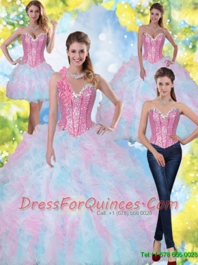 2015 Best Sweetheart Beading and Ruffles Quinceanera Dresses in Multi Color