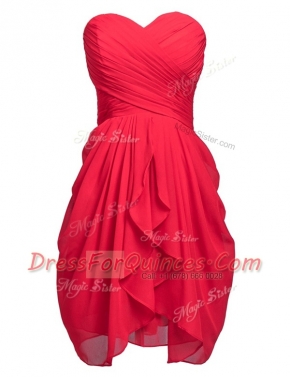 Fine Coral Red Sweetheart Neckline Ruching Homecoming Dress Sleeveless Lace Up