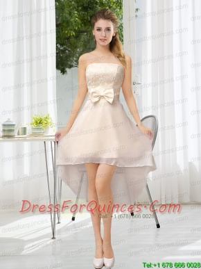 Luxurious Strapless A Line Prom Dress with Belt and Lace