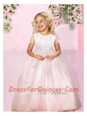 2014 Beautiful A-Line Short Sleeves Scoop Flower Girl Dress in Baby Pink
