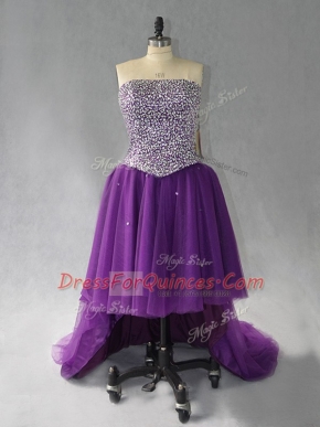 Modern Purple Sleeveless Tulle Lace Up Dress for Prom for Prom and Party