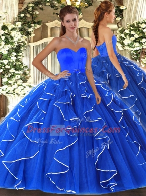 Sexy Blue Sleeveless Organza Lace Up Quinceanera Gown for Military Ball and Sweet 16 and Quinceanera
