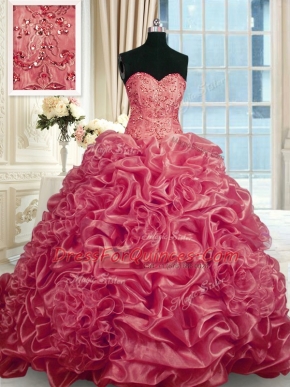 Pick Ups With Train Red Sweet 16 Dress Sweetheart Sleeveless Lace Up