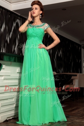 Fine Scoop Sleeveless Side Zipper Prom Gown Green Chiffon