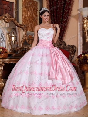 Light Pink Ball Gown Spaghetti Straps Floor-length Organza Embroidery Quinceanera Dress