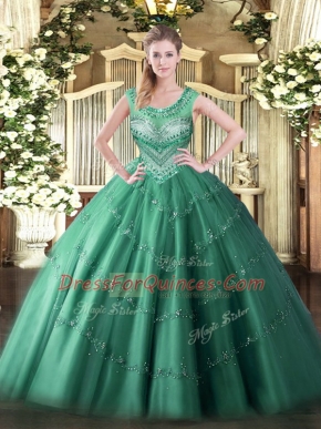 Sleeveless Beading and Appliques Lace Up Ball Gown Prom Dress