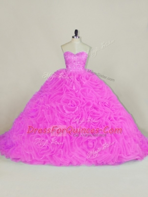 Lilac Quinceanera Dress Organza Chapel Train Sleeveless Beading and Ruffles