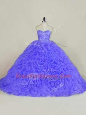 Sleeveless Brush Train Beading and Ruffles Lace Up Quinceanera Dress