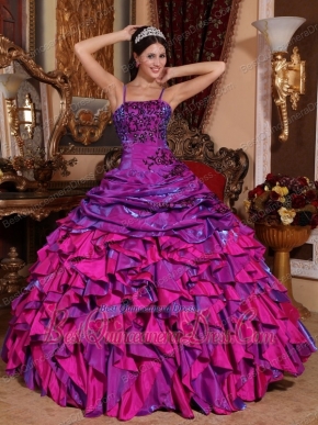 Fuchsia Straps Ball Gown Satin Embroidery with Beading Quinceanera Dress