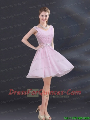 V Neck Beading 2015 Prom Dress with Ruching