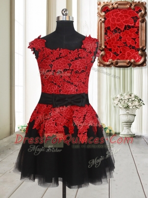 Square Sleeveless Zipper Mini Length Appliques Prom Gown