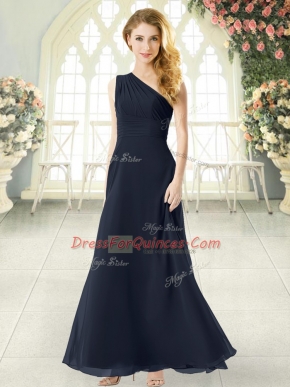 Captivating Black Chiffon Side Zipper Party Dress for Girls Sleeveless Ankle Length Ruching