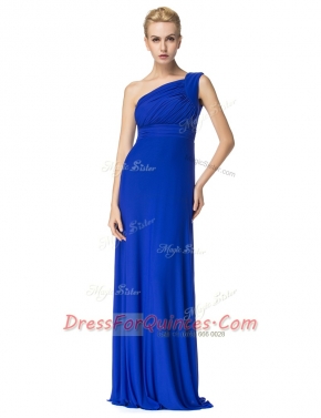 Royal Blue One Shoulder Neckline Ruching Evening Dress Sleeveless Side Zipper