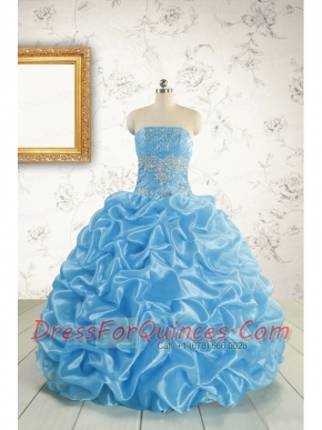 2015 Elegant Strapless Beading Quinceanera Dresses in Baby Blue