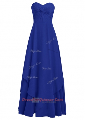 Sweetheart Sleeveless Prom Evening Gown Floor Length Ruffles Royal Blue Chiffon