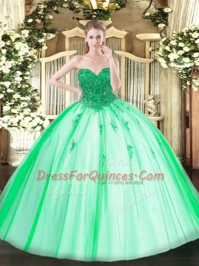 Floor Length Ball Gowns Sleeveless Turquoise Vestidos de Quinceanera Lace Up
