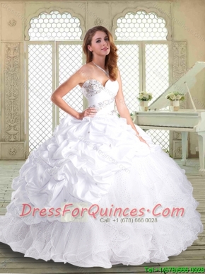 Gorgeous Brush Train Quinceanera Dresses  with Beading and Pick Ups