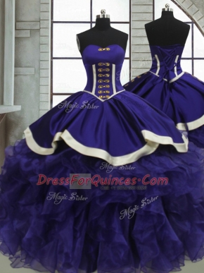 Purple Lace Up Sweet 16 Dress Ruffles Sleeveless Floor Length