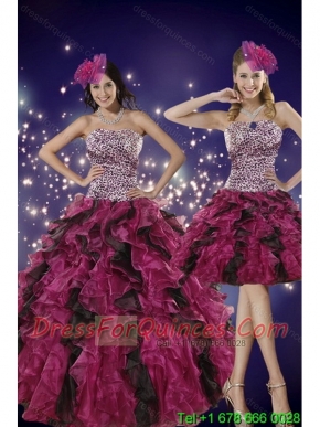 Perfect Multi Color Strapless Dress for Quince with Leopard Print