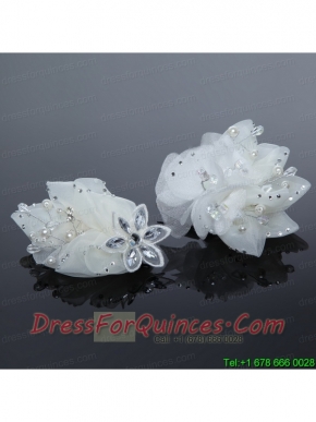 2014 White Rhinestone and Pearl Wedding Hair Flowers