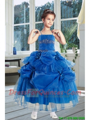 Ball Gown 2015 Royal Blue Little Girl Pageant Dress with Ruffles and Hand Made Flowers