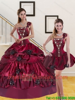 2015 Detachable Beading and Pick-ups Quinceanera Dress in Burgundy
