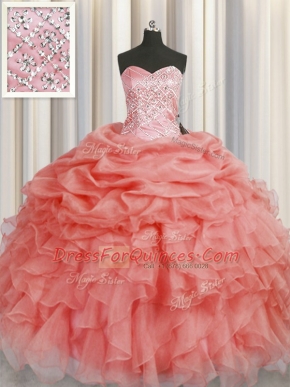 Custom Fit Floor Length Ball Gowns Sleeveless Watermelon Red Quince Ball Gowns Lace Up