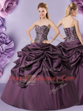 Taffeta Sweetheart Sleeveless Lace Up Embroidery and Pick Ups Sweet 16 Dresses in Purple