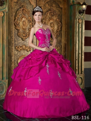 Sweetheart Ball Gown Hot Pink Appliques Beadings Taffeta Hot Pink Best Quinceanera Dresses