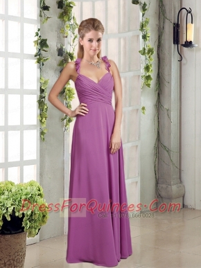 Straps Ruching 2015 New Style Dama Dress with Floor Length
