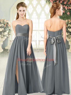 Wonderful Floor Length Grey Chiffon Sleeveless Belt