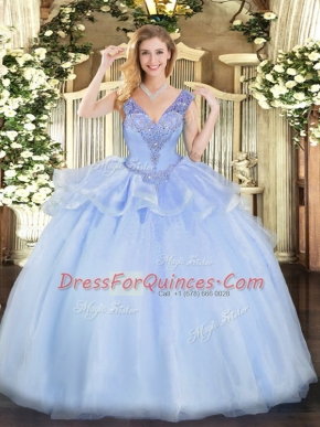 Flirting V-neck Sleeveless Lace Up Quinceanera Dresses Lavender Tulle